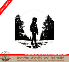 Boy in Snow Covered Field SVG