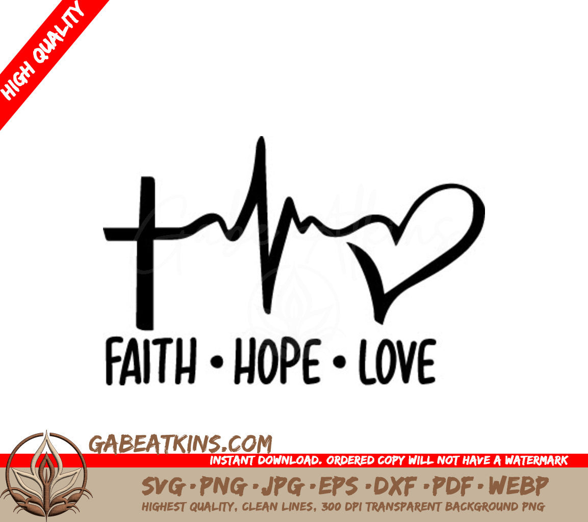 Faith, Hope, Love Cross with Heartbeat SVG for Breast Cancer Awareness SVG