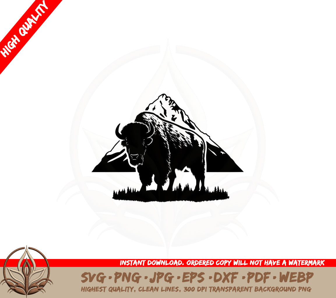 Buffalo Amidst Mountain Range SVG