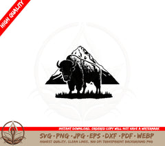 Buffalo Amidst Mountain Range SVG