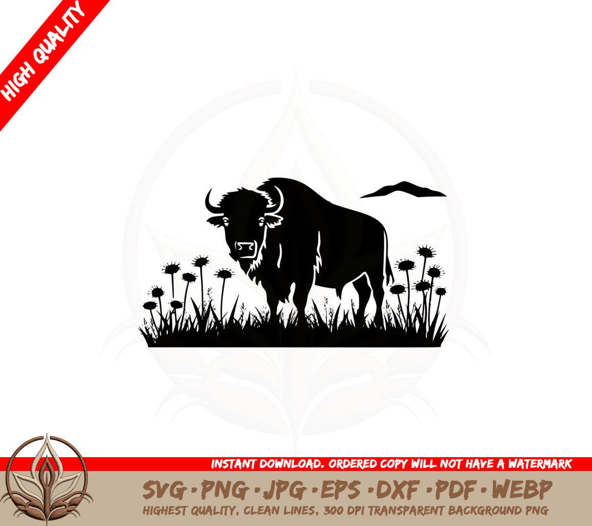 Buffalo Grazing in Field SVG