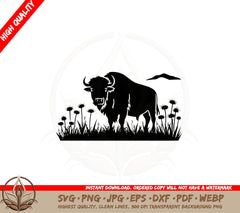 Buffalo Grazing in Field SVG