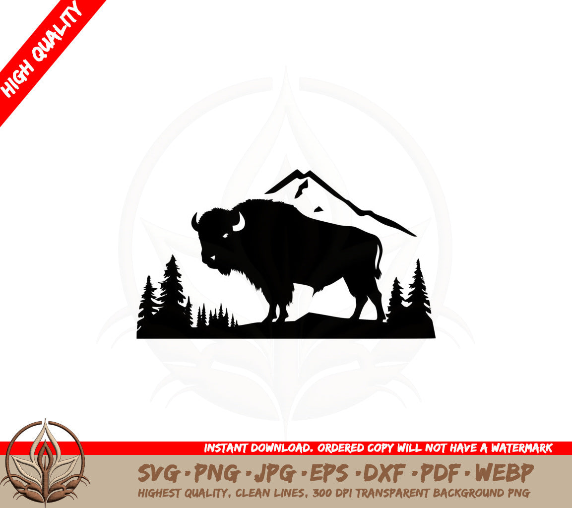 Buffalo in Mountain Landscape SVG