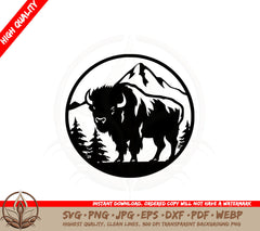Buffalo with Trees and Mountain SVG