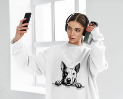 Bull Terrier Peeking Over Wall SVG - Paw Print Design SVG