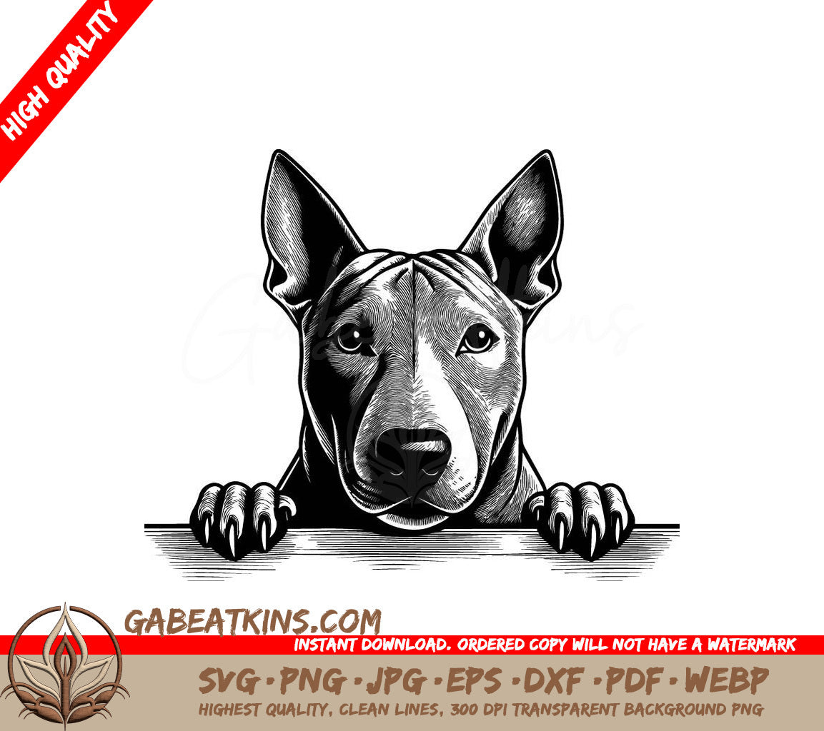 Bull Terrier Peeking Over Table - SVG Illustration SVG