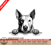 Bull Terrier Peeking Over Wall SVG - Paw Print Design SVG