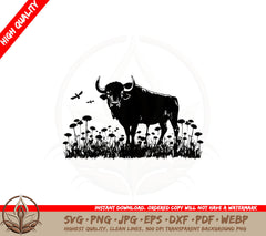 Bull Grazing in Flower Field SVG
