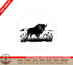 Bull Standing Among Wildflowers SVG