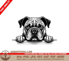 Bulldog Peeking Over Wall SVG - Paw Print Design SVG