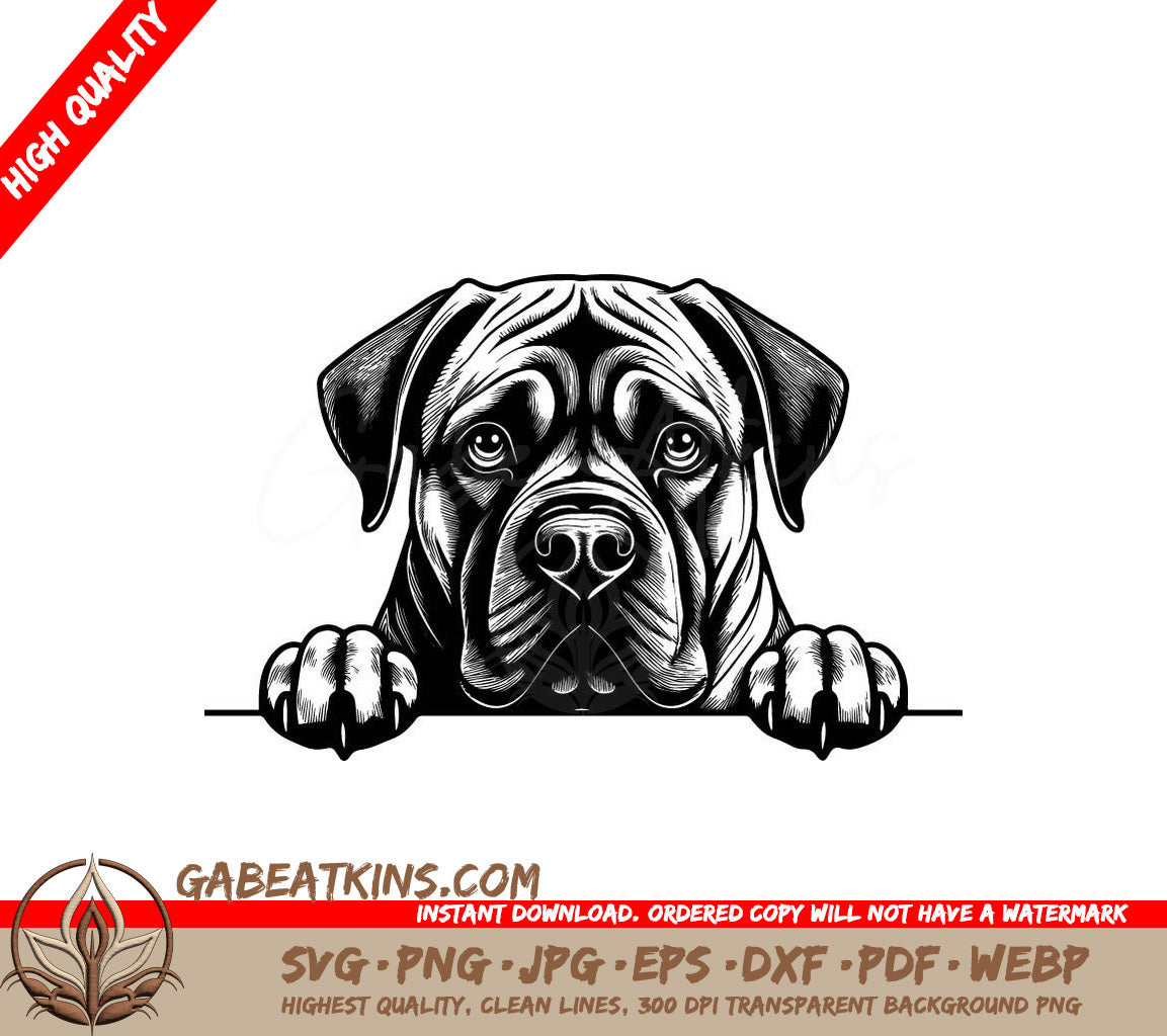 Boxer Dog Peeking Over Wall SVG - Bullmastiff Paws Up SVG