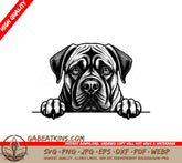 Boxer Dog Peeking Over Wall SVG - Bullmastiff Paws Up SVG