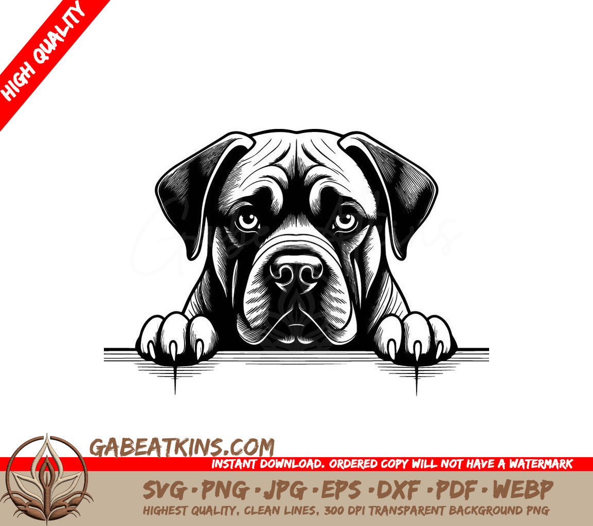 Boxer Dog Peeking Over Wall SVG - Bullmastiff with Paws SVG