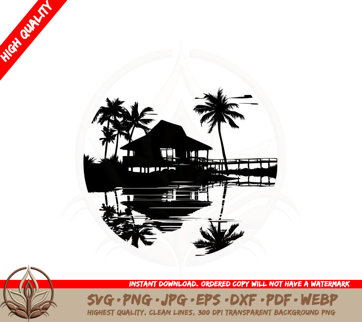 Bungalow Over Tropical Waters SVG
