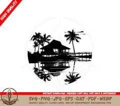 Bungalow Over Tropical Waters SVG