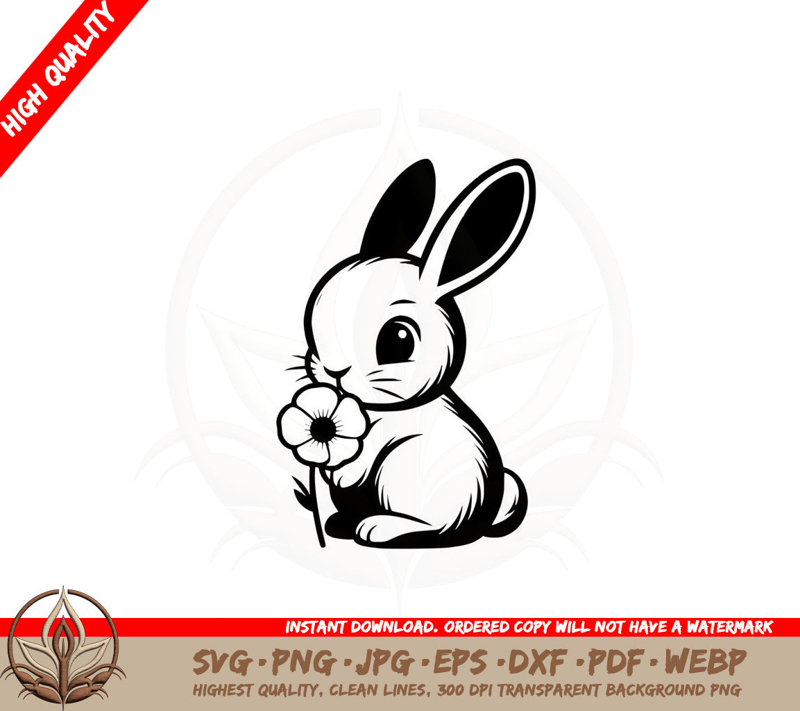 Bunny Smelling Flower SVG