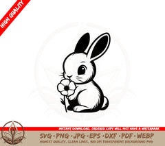 Bunny Smelling Flower SVG