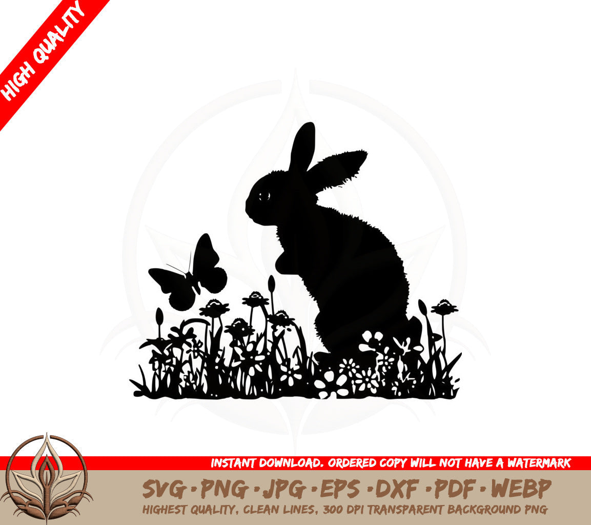 Bunny in Field with Butterfly SVG