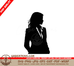 A Silhouette Of A Woman In A Suit And Tie SVG - Business Woman SVG