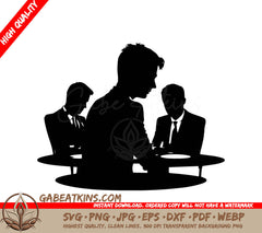 A Silhouette Of Three Men Sitting At A Table SVG - Businessman in a Meeting SVG