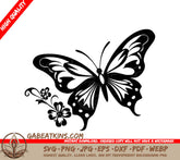 Butterfly Blossom Touch SVG - A Black And White Butterfly With A Flower Next To It