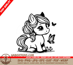 Butterfly Pony Friend SVG -  A Pony With Butterflies Around It