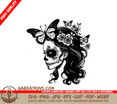 Butterfly Princess SVG -  A Sugar Skull With Butterflies And Roses In Her Hair