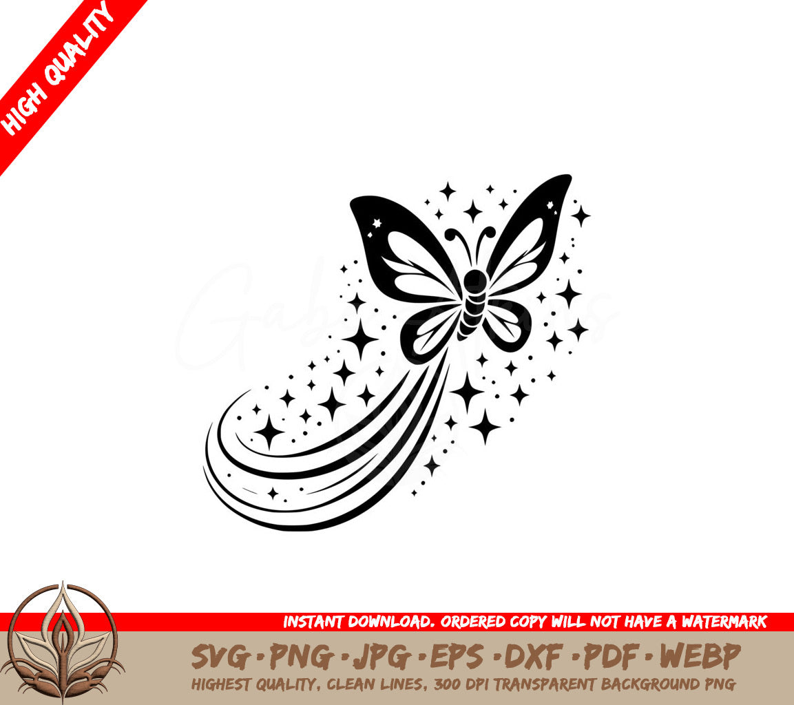 Butterfly Stardust Trail SVG - A Butterfly Surrounded By Stars