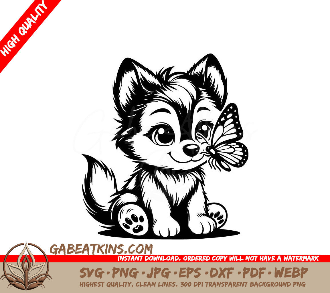 Butterfly Wolf SVG - A Puppy With A Butterfly On Its Nose