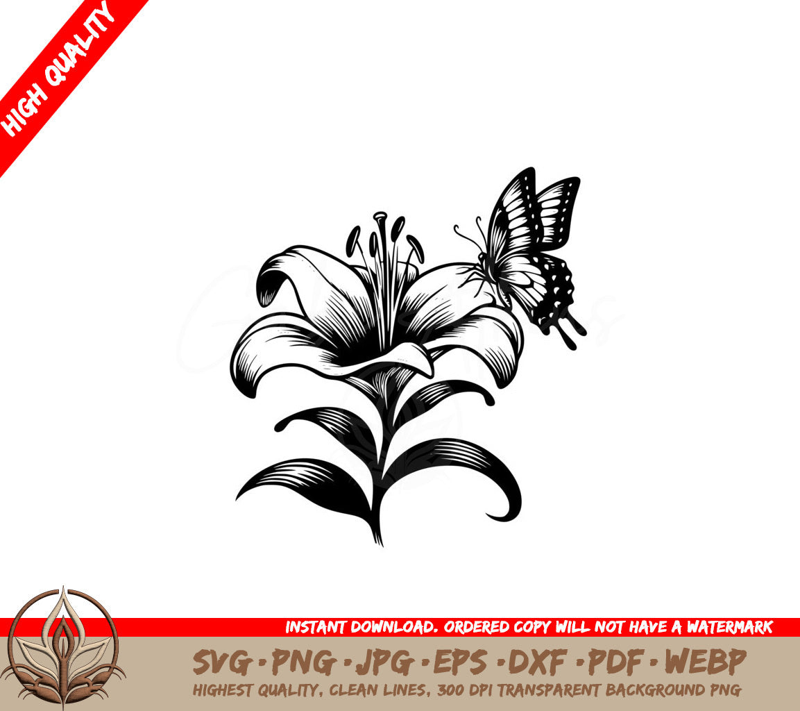 Butterfly on Lily Digital Product - SVG