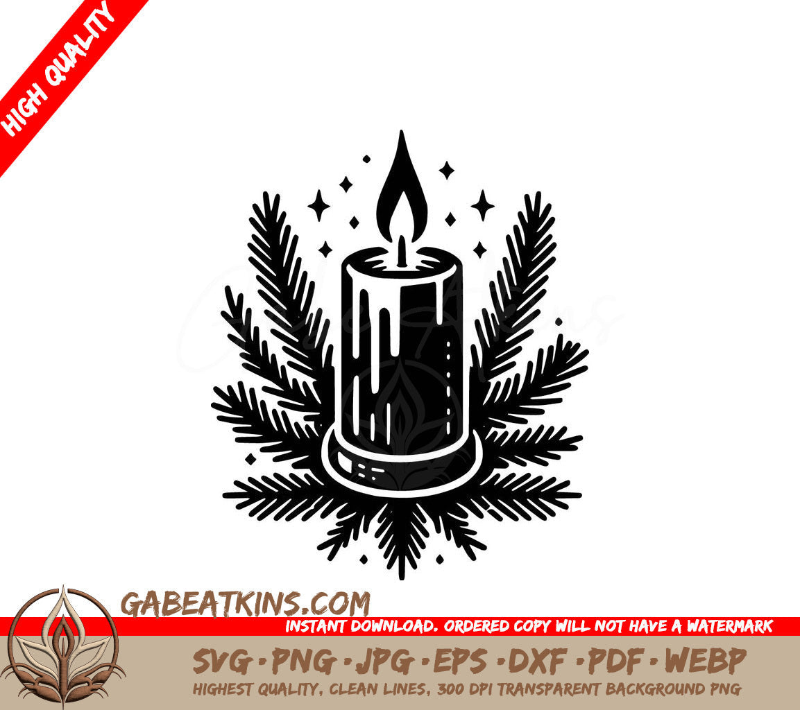 A Candle Surrounded By Pine Branches SVG - Candle Pines SVG