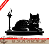 A Black Cat Is Laying On A Table Next To A Candle SVG - Candlelit Feline SVG