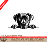 Boxer Dog Peeking Over Wall SVG - Cane Corso Paw Print Design SVG