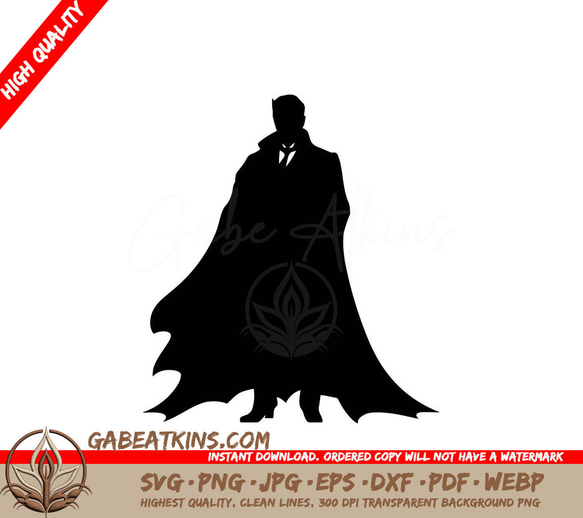 A Silhouette Of A Man In A Cape And Tie