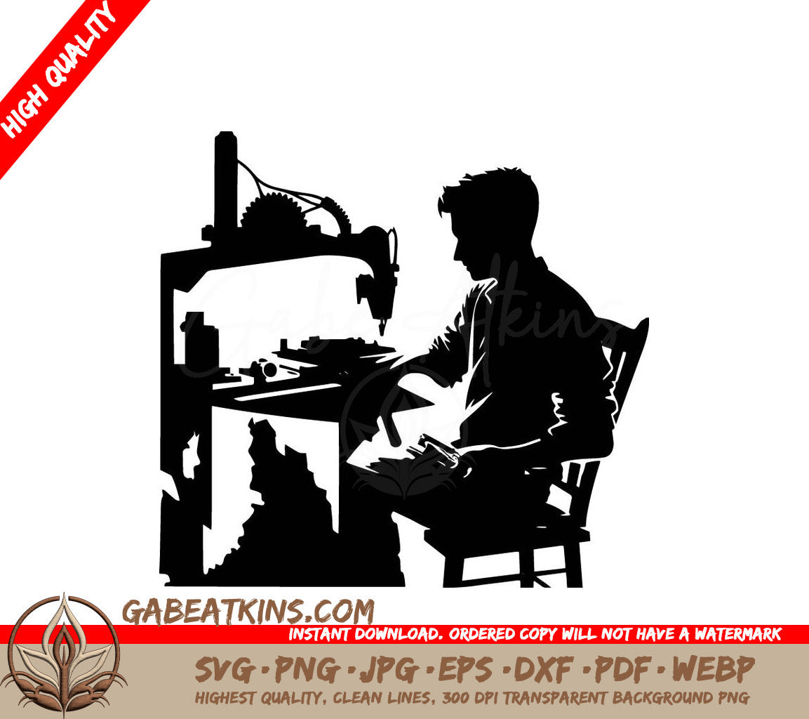 A Man Sitting In Front Of A Machine SVG - Carpenter Woodworking SVG