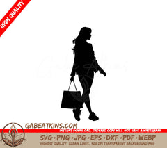 A Silhouette Of A Woman Carrying A Shopping Bag SVG - Casual Shoper SVG