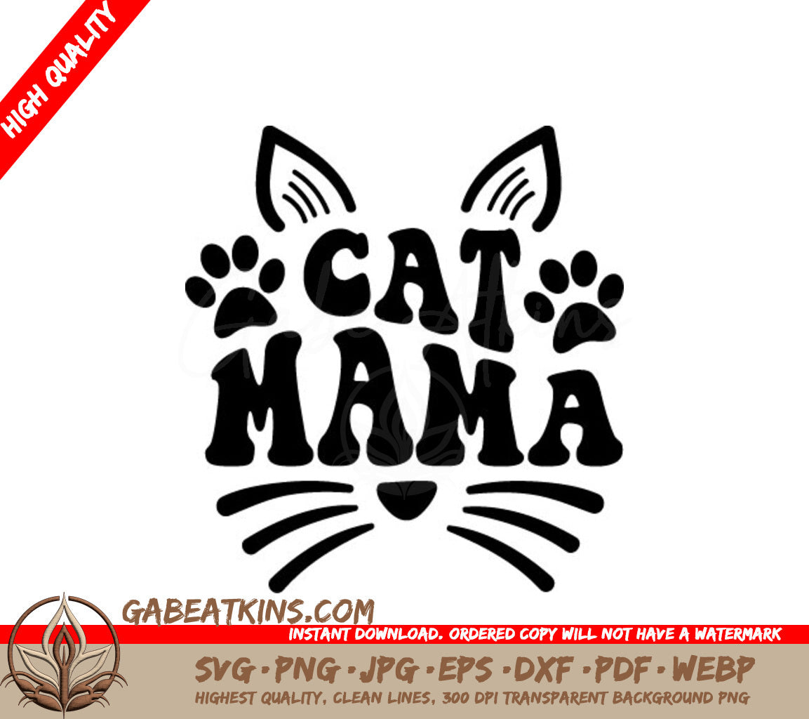 Cat Mama Silhouette SVG with Paw Prints SVG