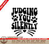 Judging You Silently Cat SVG -  Logo with Paw Prints SVG