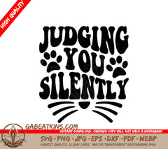 Judging You Silently Cat SVG - Logo with Paw Prints SVG