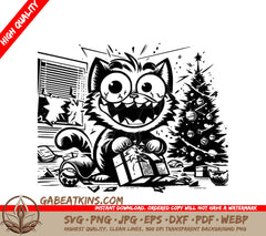A Cat With A Christmas Tree In The Background SVG - Cat Christmas Chaos SVG
