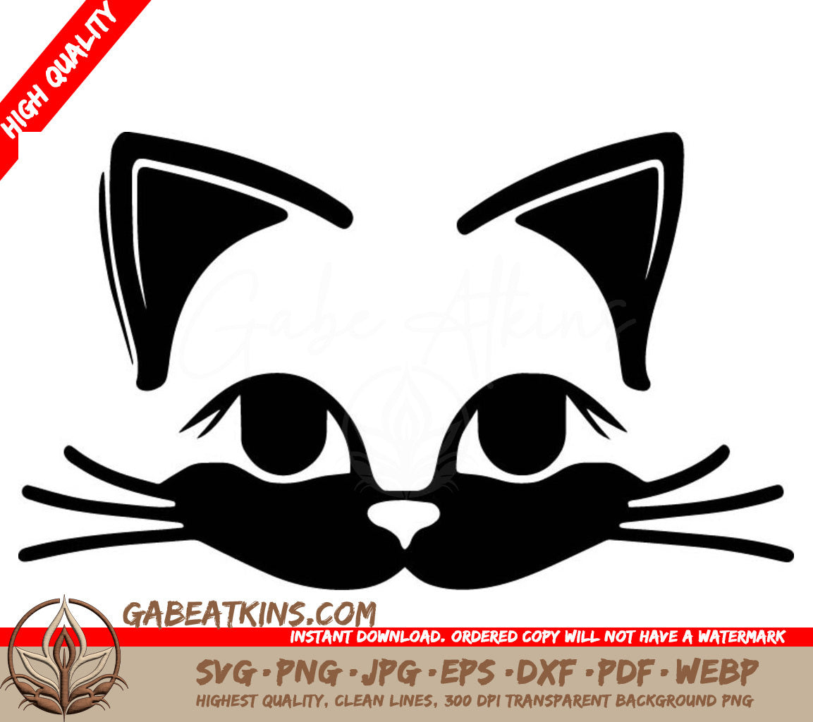 A Cats Face With Ears And Whiskers . SVG - Cat Face Outline SVG