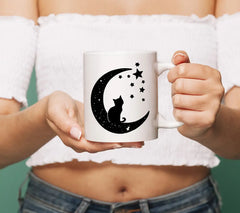 Cat Sitting On Moon With Stars