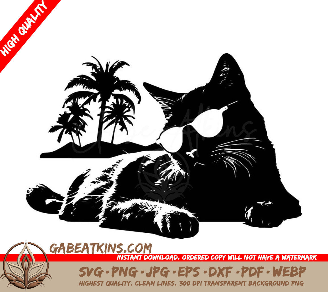 A Cat Wearing Sunglasses SVG - Cat Suntanning SVG