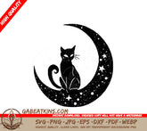 A Black Cat Is Sitting On A Crescent Moon SVG - Cat in Crescent Moon SVG