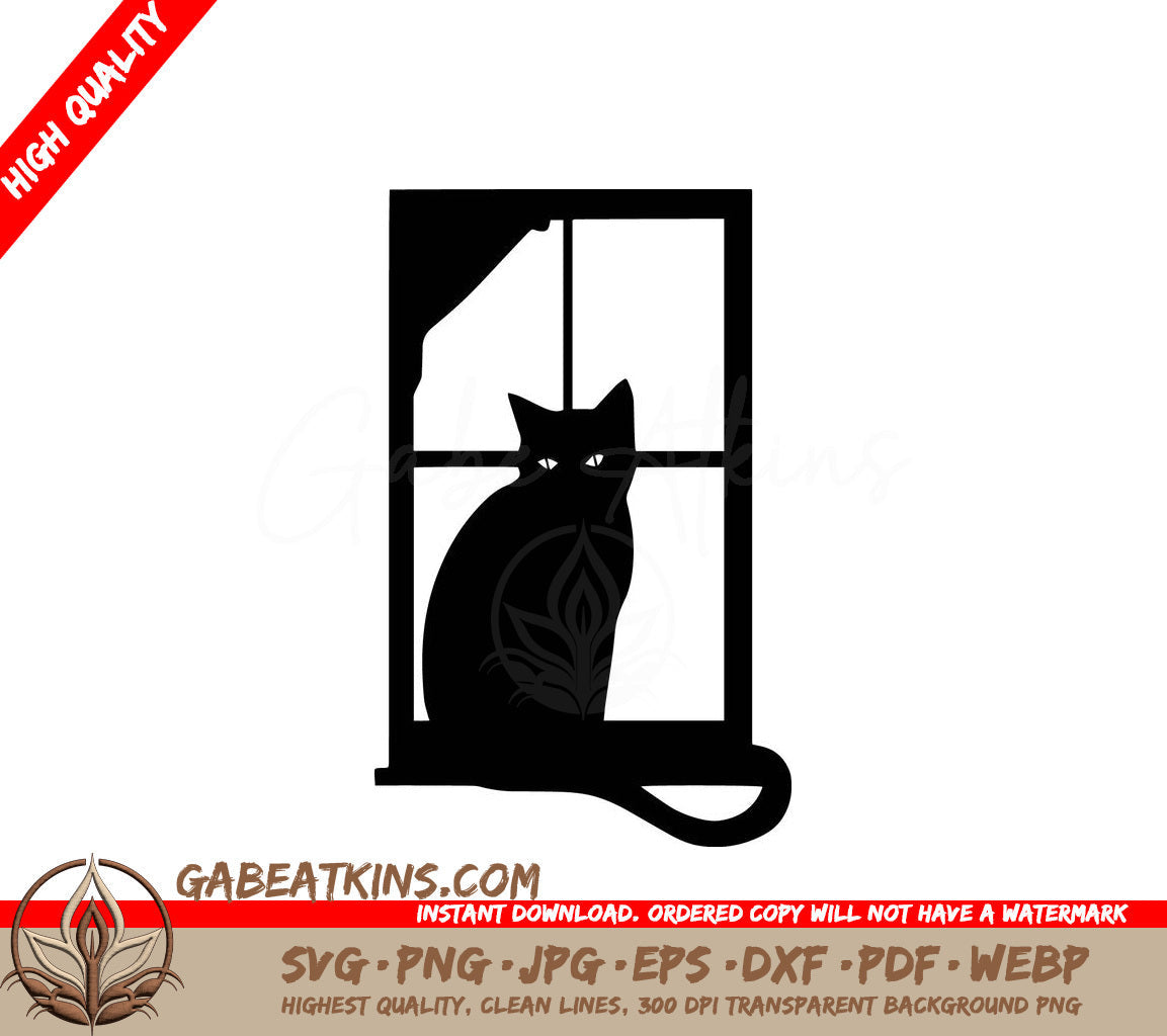 A Black Cat Is Looking Out Of A Window SVG - Cat on a Window SVG