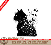 A Black Cat Surrounded By White Butterflies On A White Background SVG - Cat with Butterflies SVG
