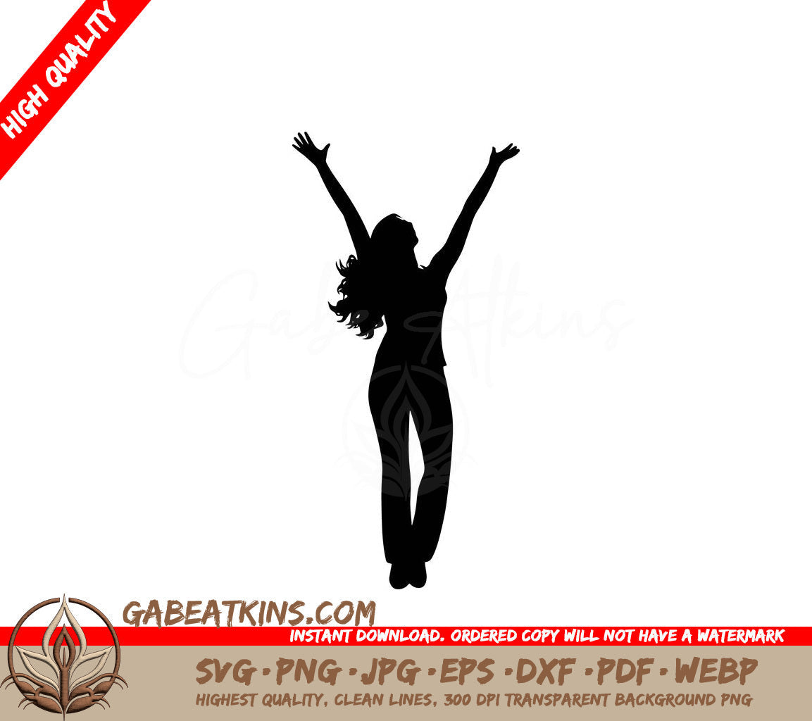 A Silhouette Of A Woman With Her Arms Outstretched SVG - Celebrating Woman SVG