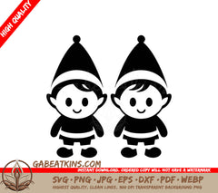 Two Elves Standing Next To Each Other SVG - Charming Little Elves SVG