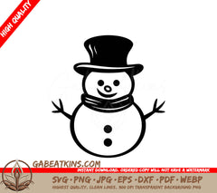A Snowman Wearing A Top Hat And Scarf SVG - Charming Snowman SVG
