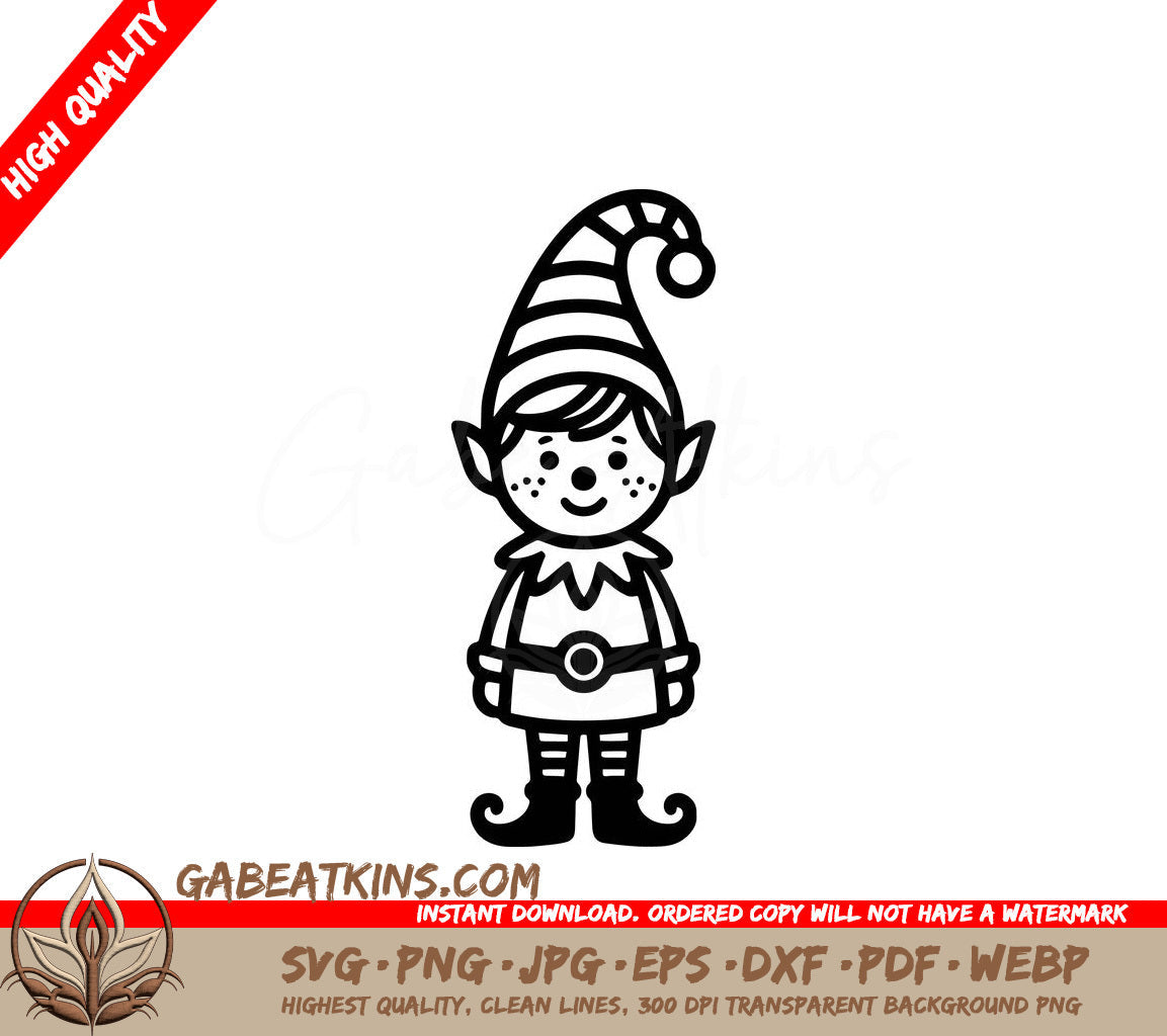 An Elf With A Striped Hat SVG - Cheerful Elf SVG